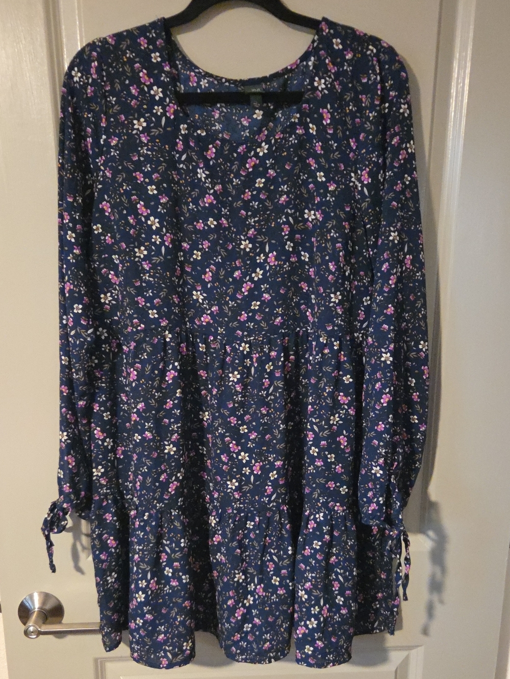 wild fable Navy Floral Long Sleeve Tiered Peasant Dress